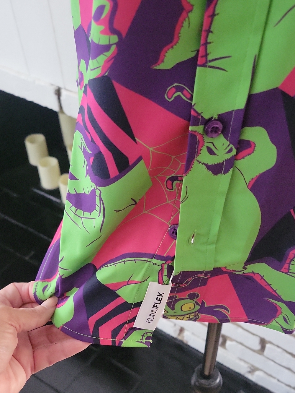 Oogie Boogie Bash - Disney Men’s Button-Down, Green, Purple & Pink highlights - Picture 4 of 8